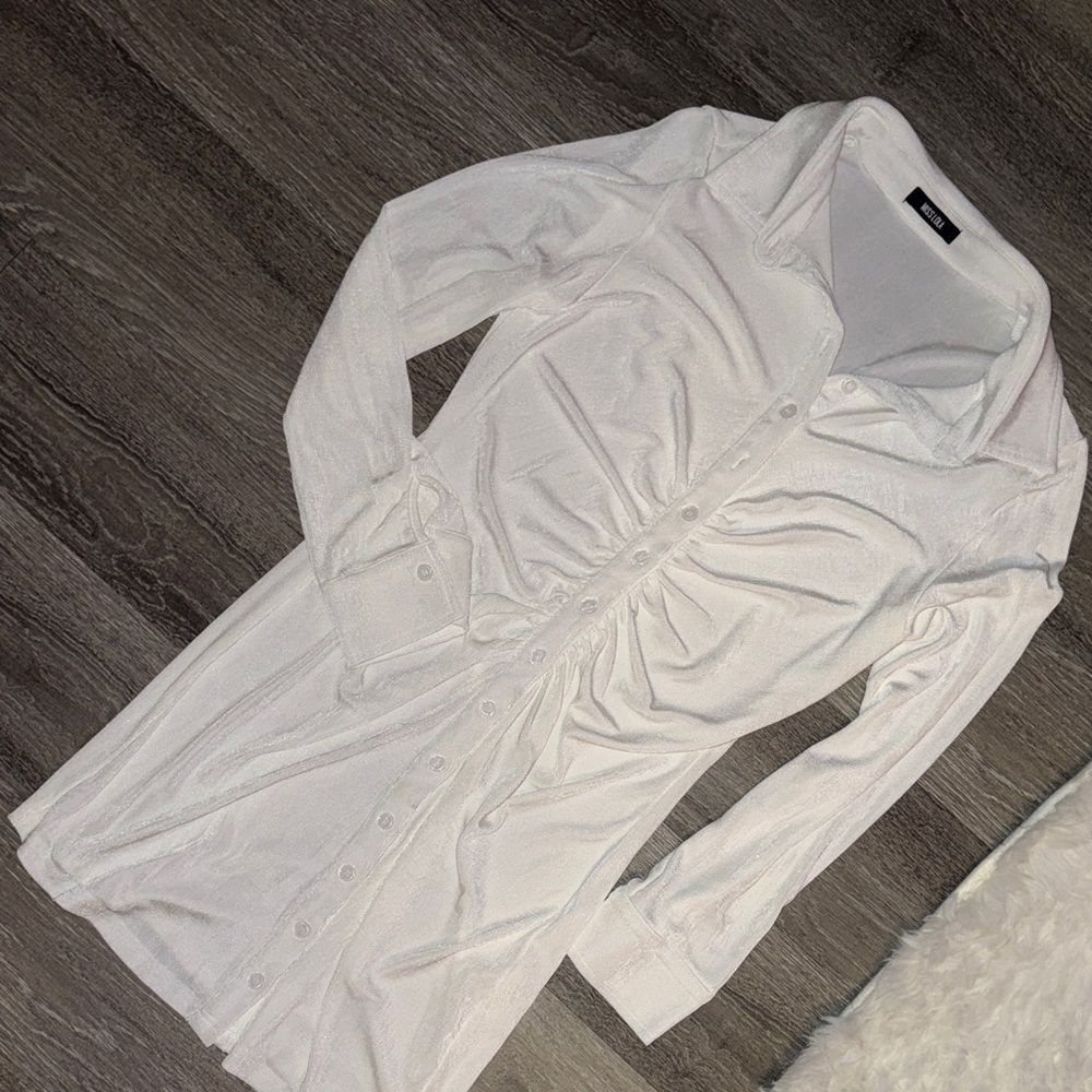 Miss Lola White Button-Up Dress